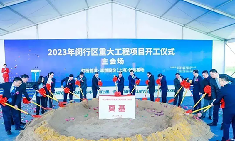 共建未来丨w66利来国际股份（上海）创新基地亮相“2023年闵行区重大工程项目开工仪式”主会。